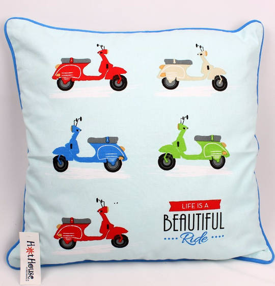 Scooter cushion cover(45x45cm) 'life is a beautiful ride' Code: CUS-CVR/SCOO